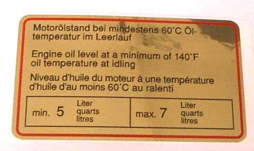 911 Oil Level Sticker