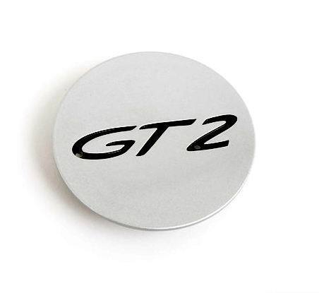 Silver Plastic Hubcap with Black "GT2" Logo
