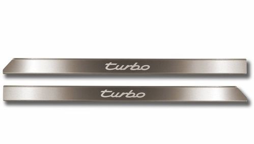 911 1974-98 Brushed Stainless Steel Sill Trims Etched  "Carrera 2"