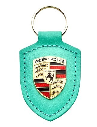Porsche Leather Crested Keyfob Mint Green