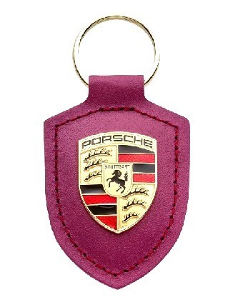 Porsche Leather Crested Keyfob Rubystone