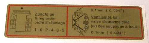 911 1964-68 Valve Clearance & Firing Order Sticker