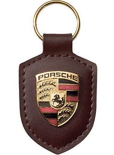 Porsche Leather Crested Keyfob Brown