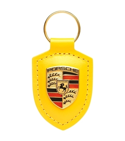 Porsche Leather Crested Keyfob Speed Yellow